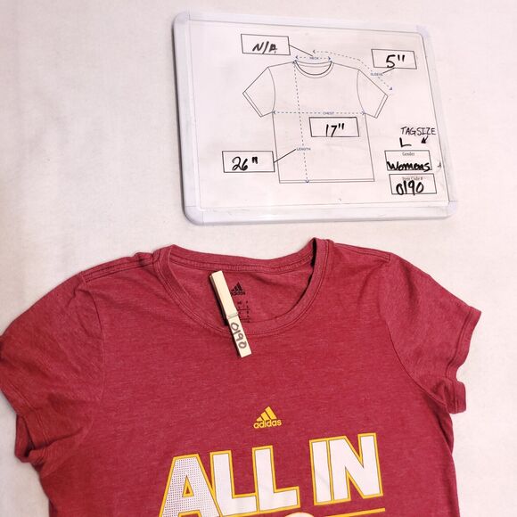 Adidas All In Short Team Casual Graphic T Shirt Womens Size Large L Red Cavs - Picture 10 of 10